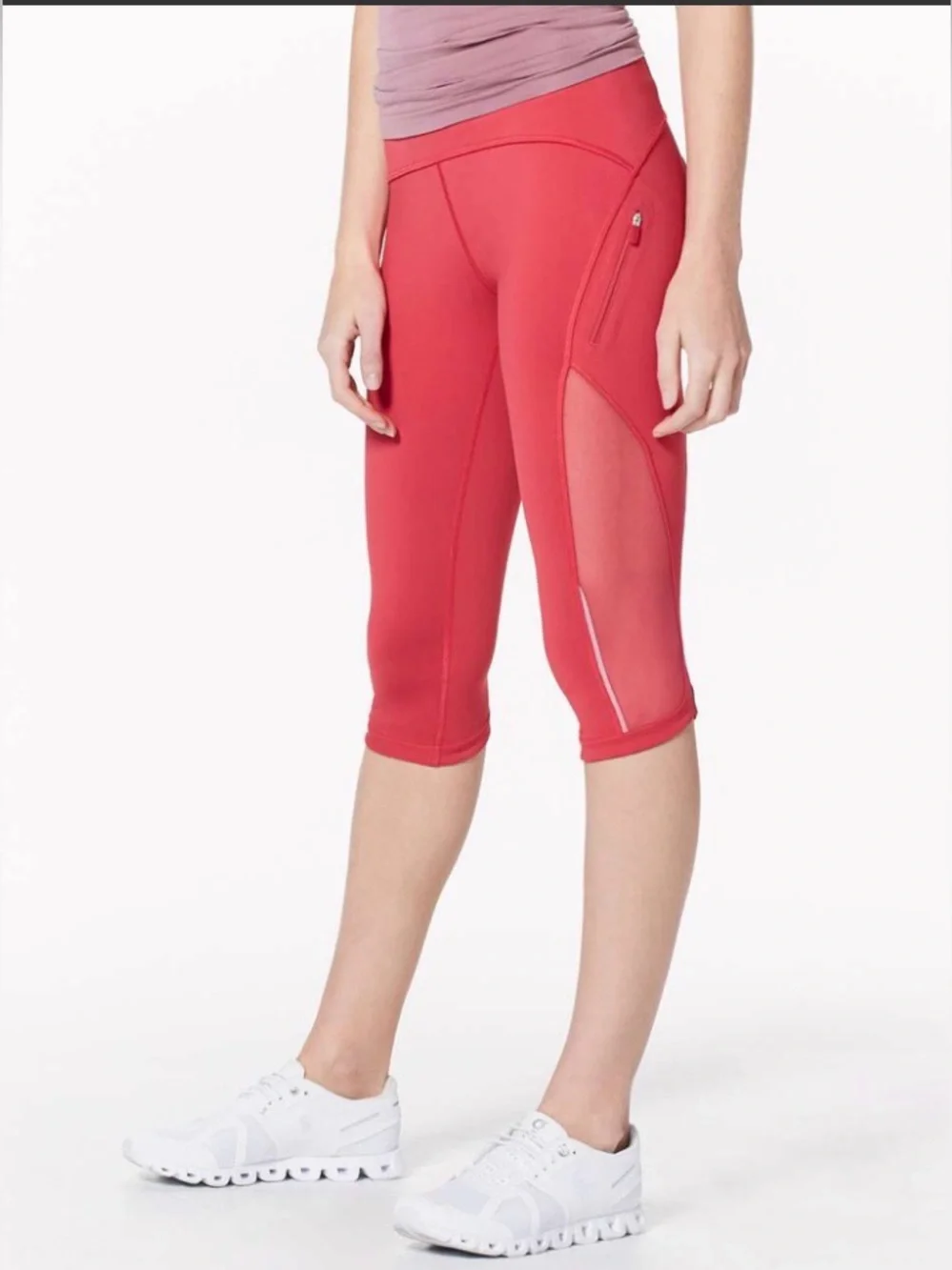 Lululemon Sun Runner Crop 17” Fuchsia Pink Mesh Running Leggings Size 8